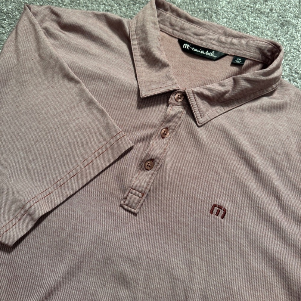 Travis Mathew Polo Shirt Mens XXL Mauve Striped Pima Cotton Golf Athleisure